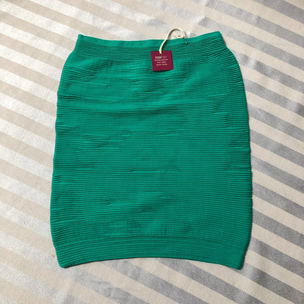 Green/Teal Stretch Knit Ribbed Bandage Bodycon Skirt-NWT